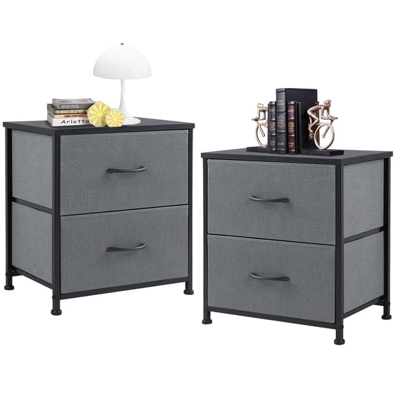 CONCETTA 2-Drawer Fabric Storage Dresser, Nightstand for Bedroom, Closet, Storage Furniture for Adults, Gray, 2-Pack