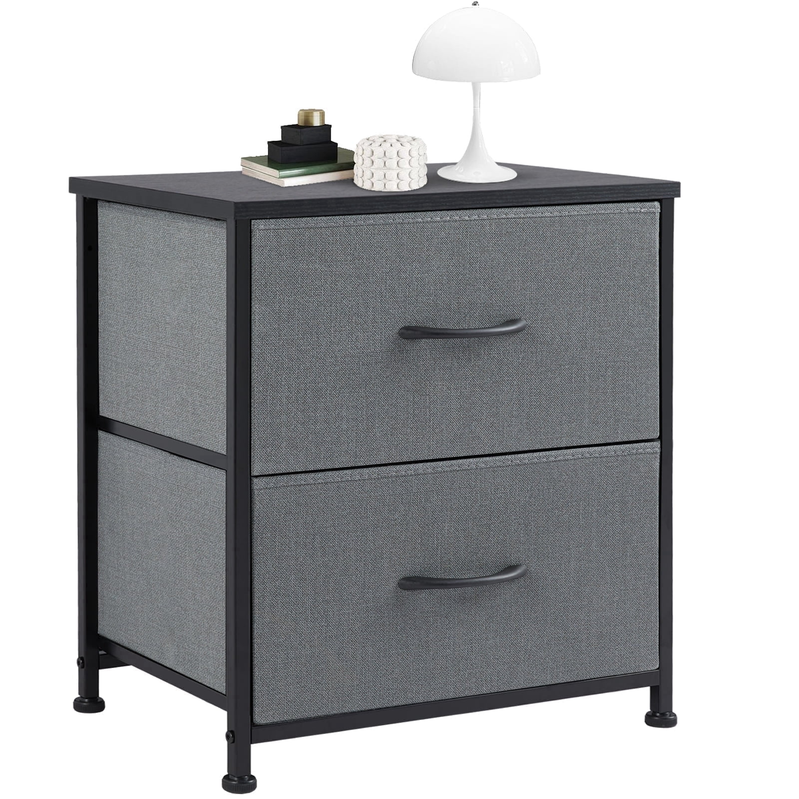 CONCETTA 2-Drawer Fabric Storage Dresser, Nightstand Bedside End Table for Bedroom, Dorm, Small Space, Storage Furniture for Adults, Gray