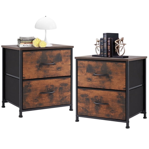 CONCETTA 2-Drawer Fabric Storage Dresser, Nightstand for Bedroom, Closet, Storage Furniture for Adults, Rust Brown, 2-Pack
