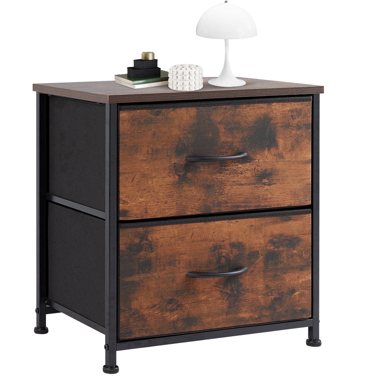 CONCETTA 2-Drawer Fabric Storage Dresser, Nightstand Bedside End Table for Bedroom, Dorm, Small Space, Storage Furniture for Adults, Rust