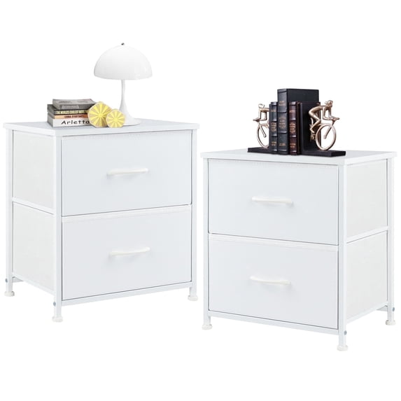 CONCETTA 2-Drawer Fabric Storage Dresser, Nightstand for Bedroom, Closet, Storage Furniture for Adults, White, 2-Pack