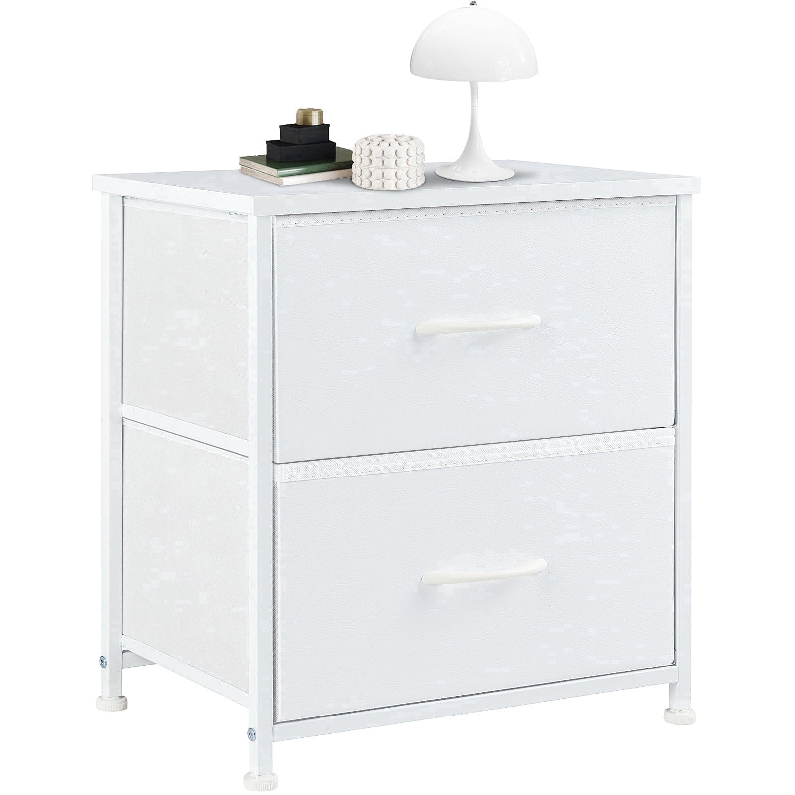 CONCETTA 2-Drawer Fabric Storage Dresser, Nightstand Bedside End Table for Bedroom, Dorm, Small Space, Storage Furniture for Adults, White