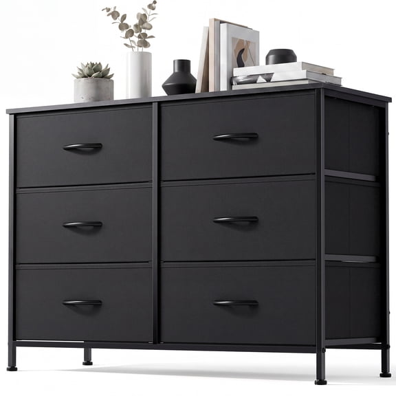 CONCETTA 6-Drawer Fabric Dresser Storage Chest for Bedroom, Closet, Storage Furniture for Adults, Black
