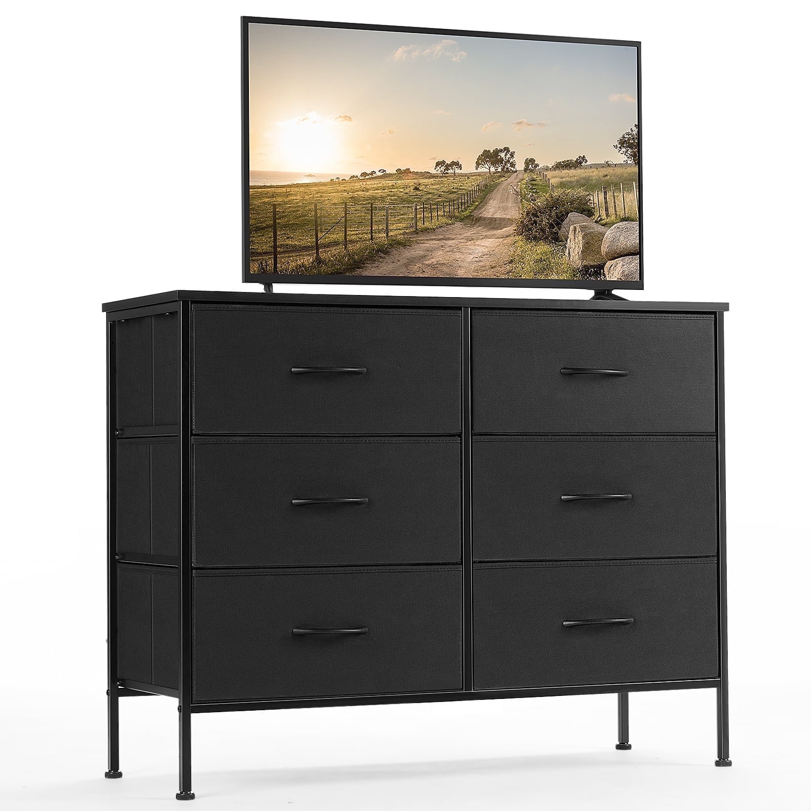CONCETTA Dresser 7 Drawer Dresser Fabric Storage Drawer Dresser Chest of Drawers for Bedroom Closet Entryway Nursery Black