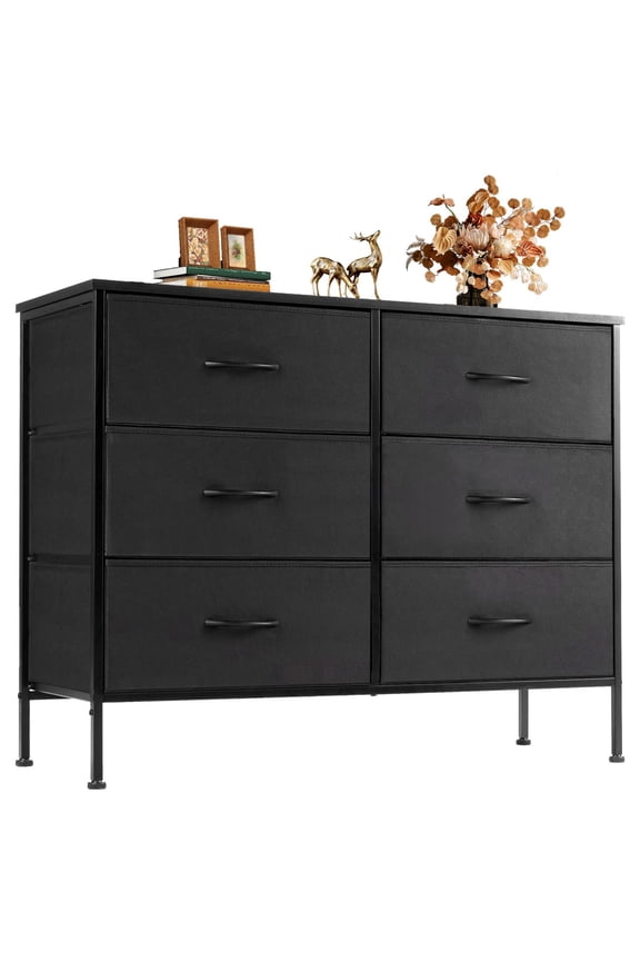 6-Drawer Fabric Dresser Storage Chest for Bedroom, Closet, Storage Furniture for Adults, Black