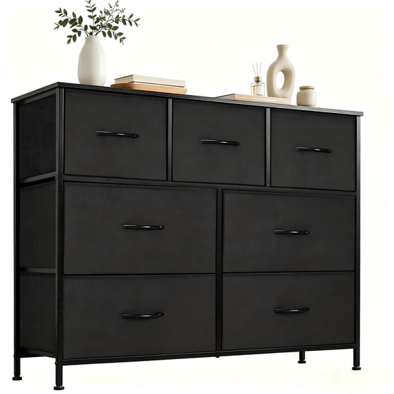 CONCETTA 7-Drawer Fabric Dresser Storage Chest for Bedroom, Closet, Storage Furniture for Adults, Black
