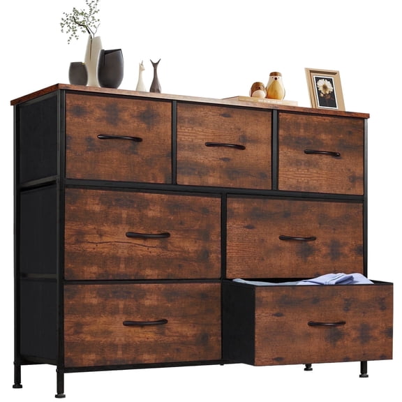 CONCETTA 7-Drawer Fabric Dresser Storage Chest for Bedroom, Closet, Storage Furniture for Adults, Rust
