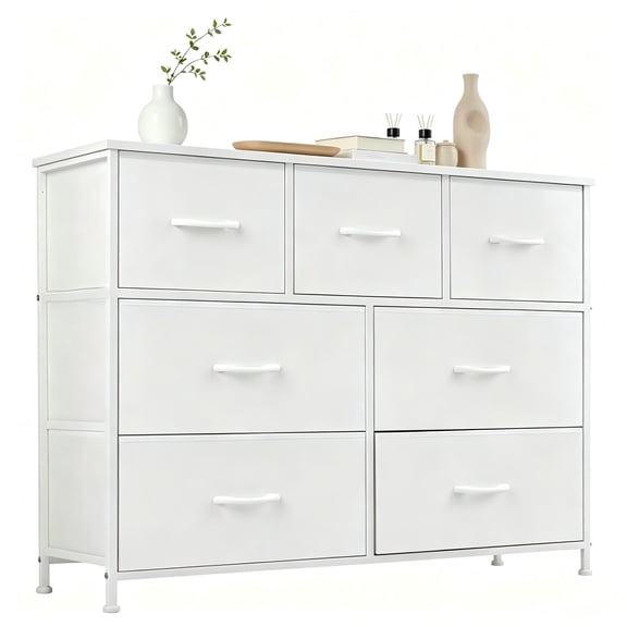 CONCETTA 7-Drawer Fabric Dresser Storage Chest for Bedroom, Closet, Storage Furniture for Adults, White