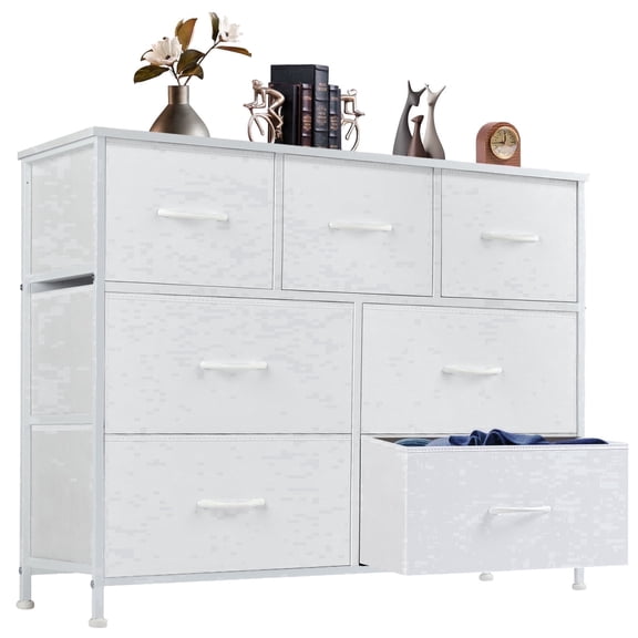 CONCETTA 7-Drawer Fabric Dresser Storage Chest for Bedroom, Closet, Storage Furniture for Adults, White