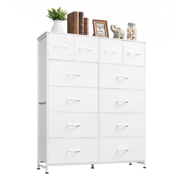 CONCETTA Dresser Storage with 12 Drawers,Structural Stability, Iron Frame Structure and Wood Top for Living room, Home Office, White