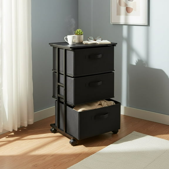 CONCETTA Dresser Storage with 3 Drawers,Item Storage with Wheels, for Home Office, Adult and Child, Black