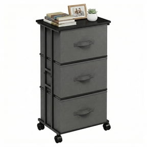CONCETTA Movable Fabric Dresser with 3 Drawers, Storage with Wheels for Bedside, Home Office, Gray