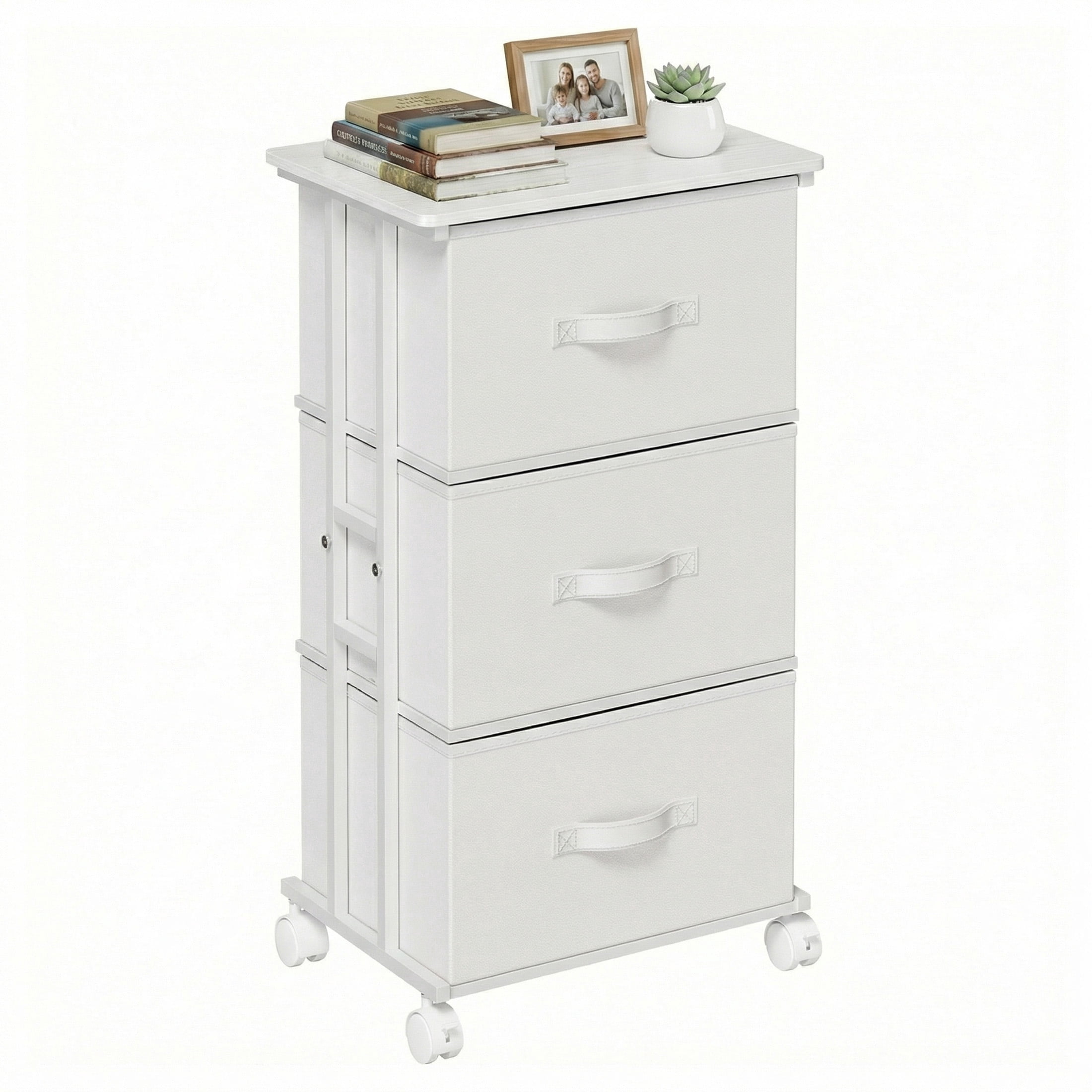CONCETTA Dresser Storage with 3 Drawers, Storage with Wheels for Bedroom, Home Office, White