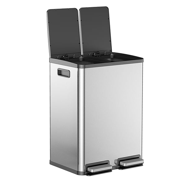CONCETTA Dual Compartment 60L Trash Can, 2 x 8 Gallon, Stainless Steel Garbage Bin with Soft-Close Lid, Removable Inner Buckets, for Kitchen