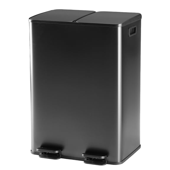 CONCETTA Dual Compartment Trash Can, Kitchen Garbage Can Recycling Bin with Soft-Close Foot Pedal and emovable Inner Buckets, Fingerprint-Resistant, 2 x 8 Gallon, Black