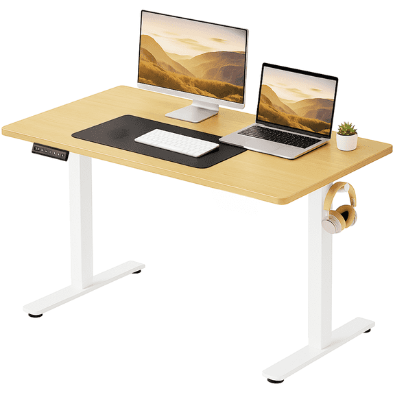 CONCETTA Electric Height Adjustable Desk, 48"x24" Ergonomic Sit Stand Workstation, One-Touch Lift Home Office Desk, Oak