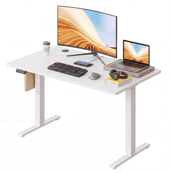 CONCETTA Electric Height Adjustable Desk, 48"x24" Ergonomic Sit Stand Workstation, One-Touch Lift Home Office Desk, White