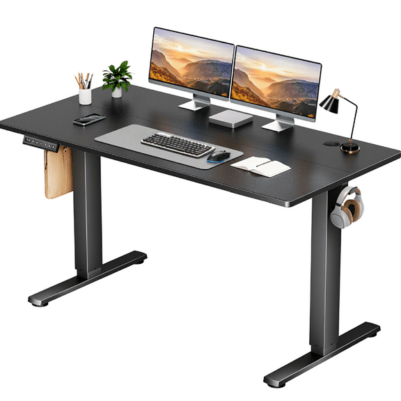 CONCETTA Electric Standing Desk, 55''x24'' Height Adjustable Desk, Home Office Desk with Electric Lift, Sit Stand Desk Workstation for Home Office, Black