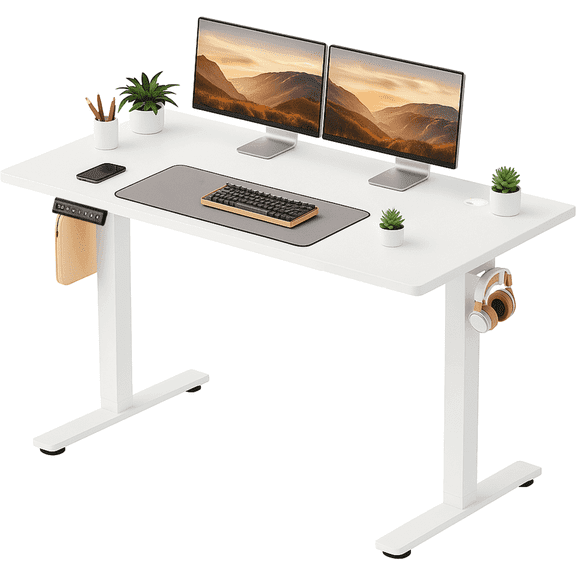 CONCETTA Electric Height Adjustable Desk, 55"x24" Ergonomic Sit Stand Workstation, One-Touch Lift Home Office Desk, White