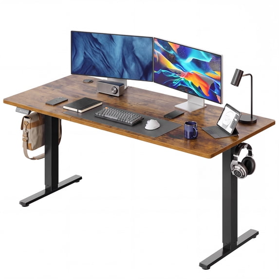 CONCETTA Electric Height Adjustable Desk, 63"x24" Ergonomic Sit Stand Workstation, One-Touch Lift Home Office Desk, Rust