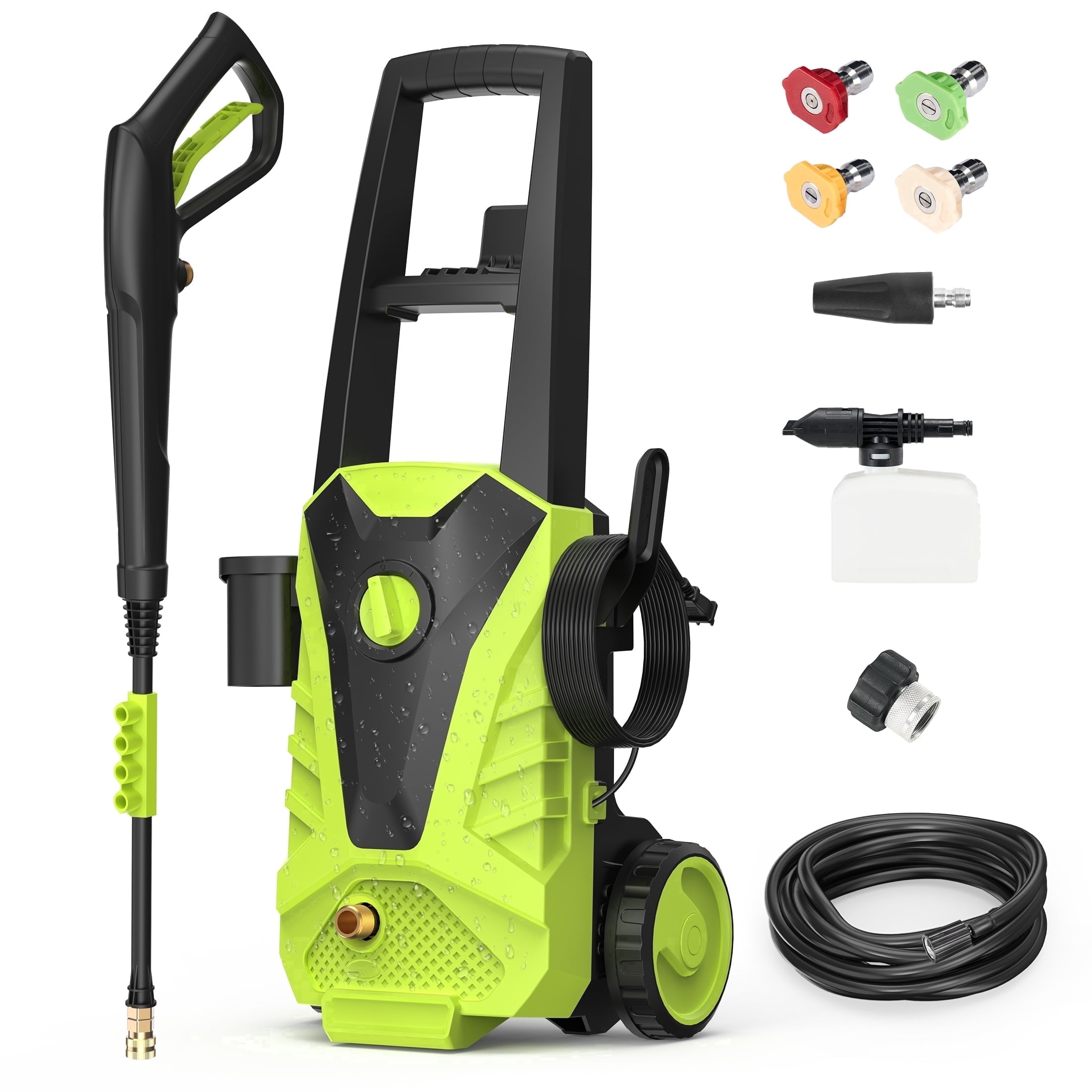 CONCETTA Electric Pressure Washer 2.0 GPM, Power Washer with 6 Nozzles & Foam Cannon for Window, Fence, Patio, Driveway Cleaning，Green