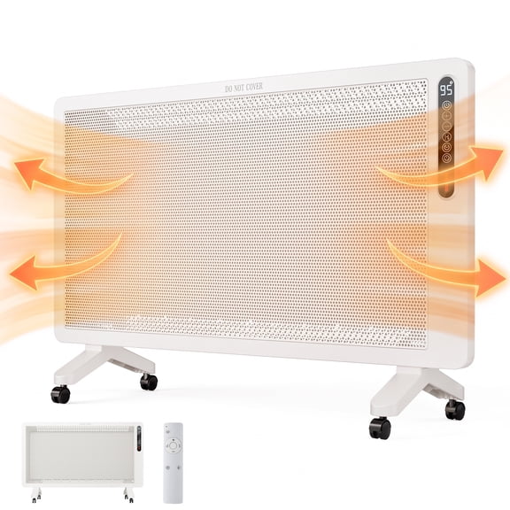 CONCETTA Full-mesh Electric Space Heater, 1500W Panel Convection Heater with Remote Control, Wall‑mount & Freestanding, 25H Timer Overheat Tip‑Over Safety Protection for Living Room Bedroom, White