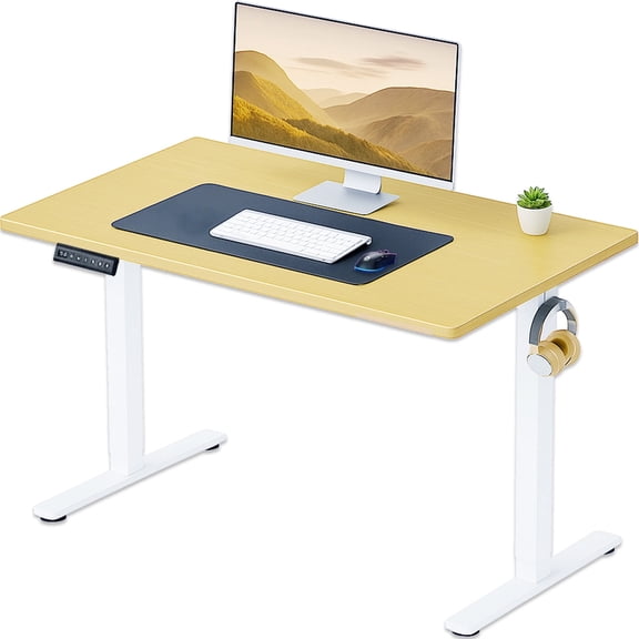 CONCETTA Electric Height Adjustable Desk, 40"x24" Ergonomic Sit Stand Workstation, One-Touch Lift Home Office Desk, Oak