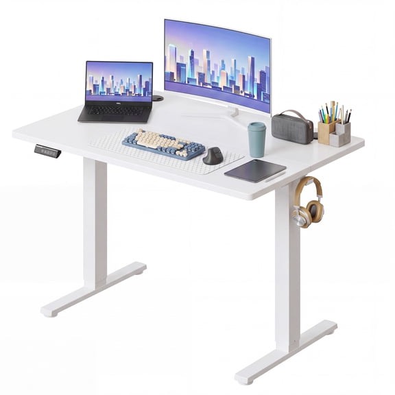 CONCETTA Electric Height Adjustable Desk, 40"x24" Ergonomic Sit Stand Workstation, One-Touch Lift Home Office Desk, White