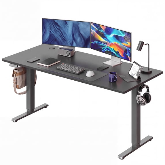 CONCETTA Electric Height Adjustable Desk, 63"x24" Ergonomic Sit Stand Workstation, One-Touch Lift Home Office Desk, Black