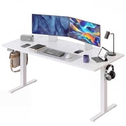 CONCETTA Electric Height Adjustable Desk, 63"x24" Ergonomic Sit Stand Workstation, One-Touch Lift Home Office Desk, White