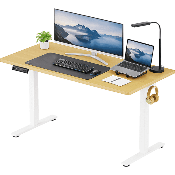 CONCETTA Electric Height Adjustable Desk, 63"x24" Ergonomic Sit Stand Workstation, One-Touch Lift Home Office Desk, Oak
