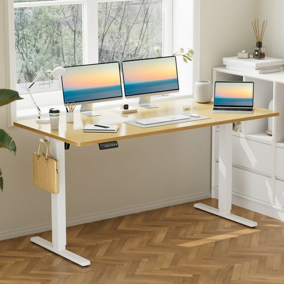 CONCETTA Electric Standing Desk, 64''x24'' Height Adjustable Desk, Home Office Desk with Electric Lift, Sit Stand Desk Workstation for Home Office, Oak