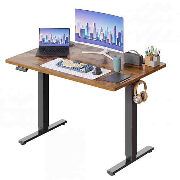 CONCETTA Electric Height Adjustable Desk, 40"x24" Ergonomic Sit Stand Workstation, One-Touch Lift Home Office Desk, Rust
