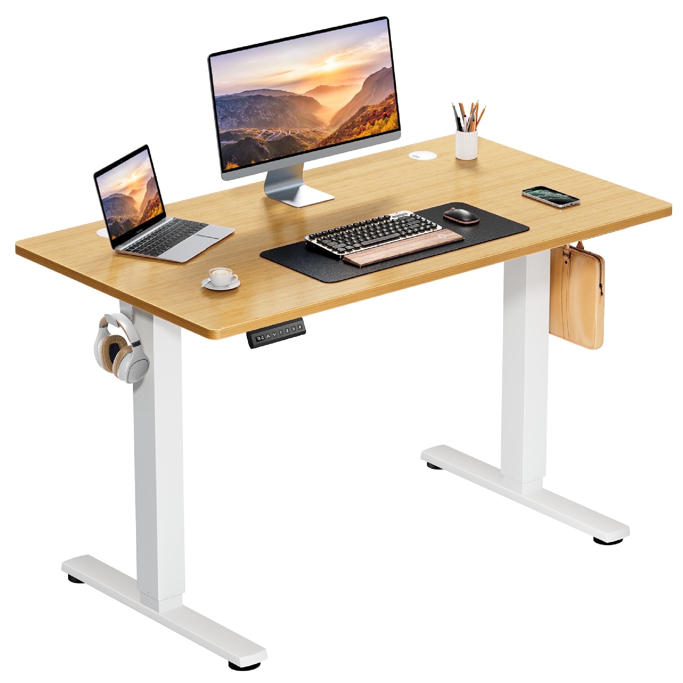 CONCETTA 40x24 inch Adjustable Electric Standing Desk for Adults, Lap Desks, Oak, 1 Count