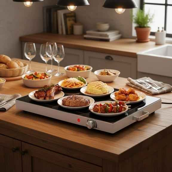 CONCETTA Electric Warming Tray, Food Warmers, Adjustable Temperature Control Buffet Server & Hot Plate with Easy-Clean Glass Top, Chafing Dish for Parties, Buffets, Christmas Holiday Gatherings