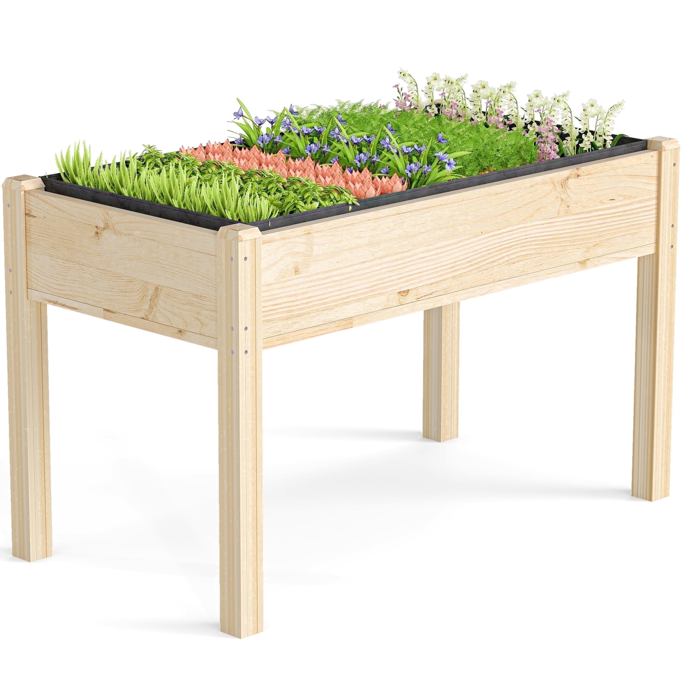 CONCETTA Elevated Wooden Garden Bed with Legs, 48x24x30in Planter Box with Liner for Herbs, Flowers, Veggies, 300lbs Capacity, Perfect for Patio, Balcony, Backyard