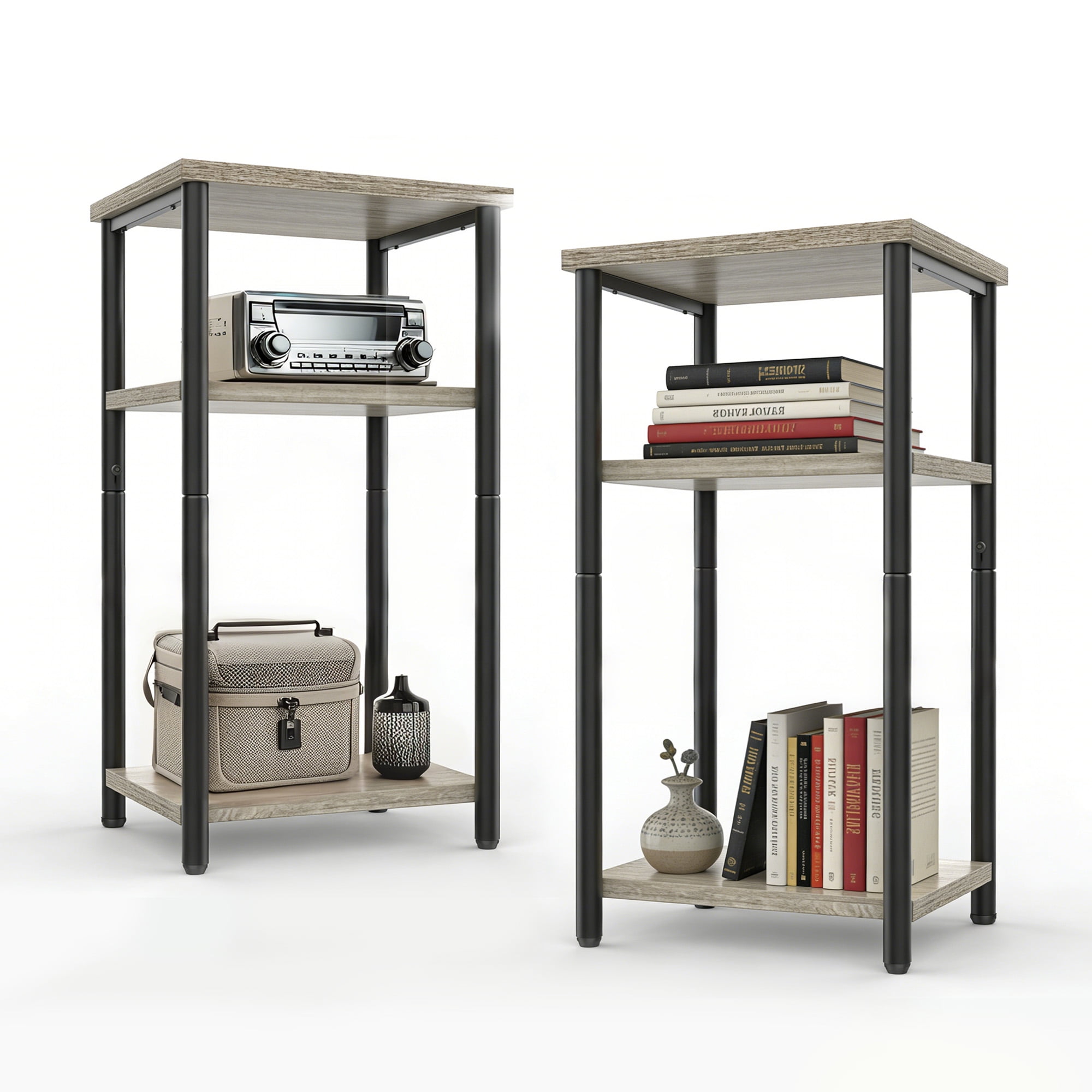 CONCETTA End Table with 3 Shelves, Narrow Nightstand for Small Spaces, Easy Assembly, Ideal for Living Room and Bedroom, Gray