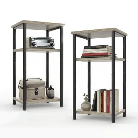 CONCETTA END TABLE WITH 3 SHELVES, NARROW NIGHTSTAND FOR SMALL SPACES, EASY ASSEMBLY, IDEAL FOR LIVING ROOM AND BEDROOM, GRAY