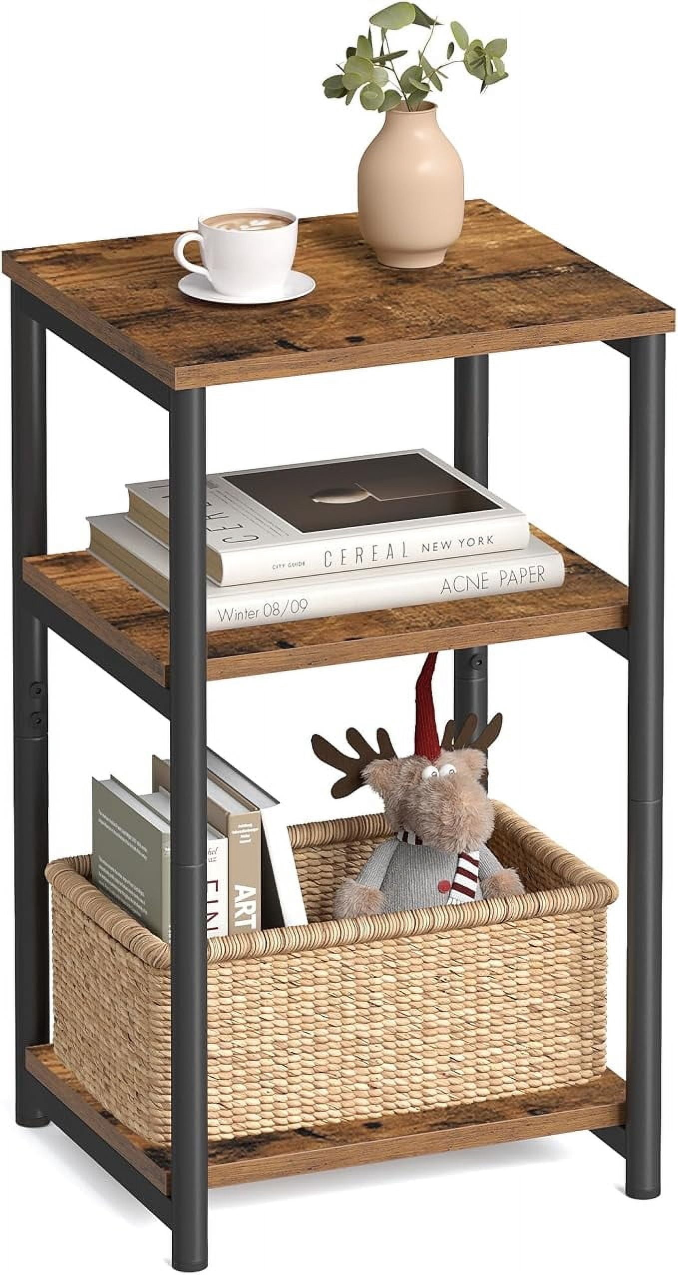 CONCETTA End Table with 3 Shelves, Narrow Nightstand for Small Spaces ...