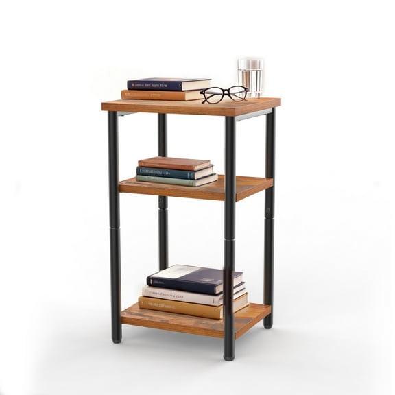CONCETTA End Table with 3 Shelves, Narrow Nightstand for Small Spaces, Easy Assembly, Ideal for Living Room and Bedroom,Rust Brown