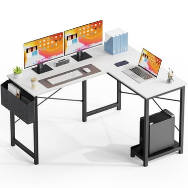 CONCETTA 49 Inch Modern L Shaped Computer Desk with Lower Storage Shelf & Side Bag, Two-Way Convertible Corner Gaming Table for Home Office, White