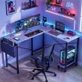 thumbnail image 1 of CONCETTA 49 Inch Modern L Shaped Computer Desk with Lower Storage Shelf & Side Bag, Two-Way Convertible Corner Gaming Table for Home Office, White, 1 of 8
