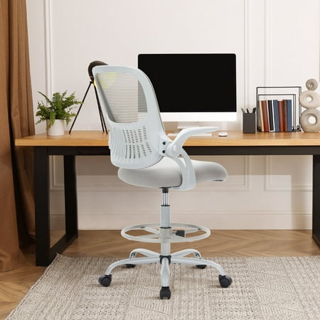 CONCETTA Ergonomic Drafting Chair for Standing Desk, Adjustable with Lumbar Support, Footrest & Rolling Base, Grey
