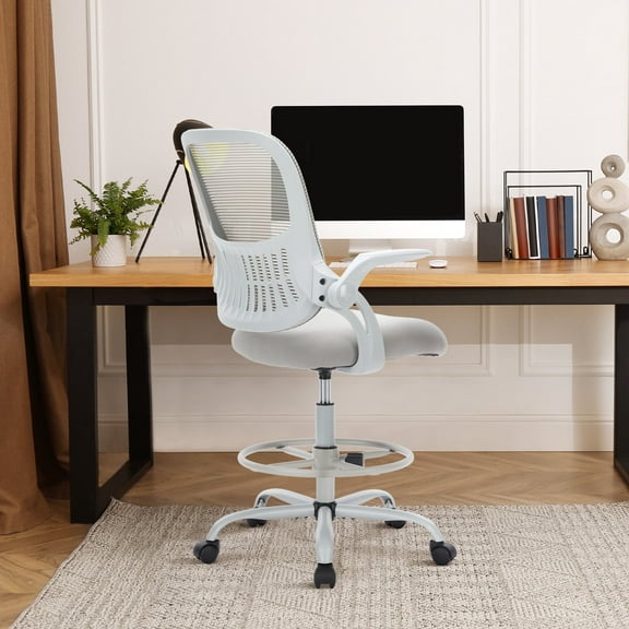 CONCETTA Ergonomic Drafting Chair for Standing Desk, Adjustable with Lumbar Support, Footrest & Rolling Base, Grey