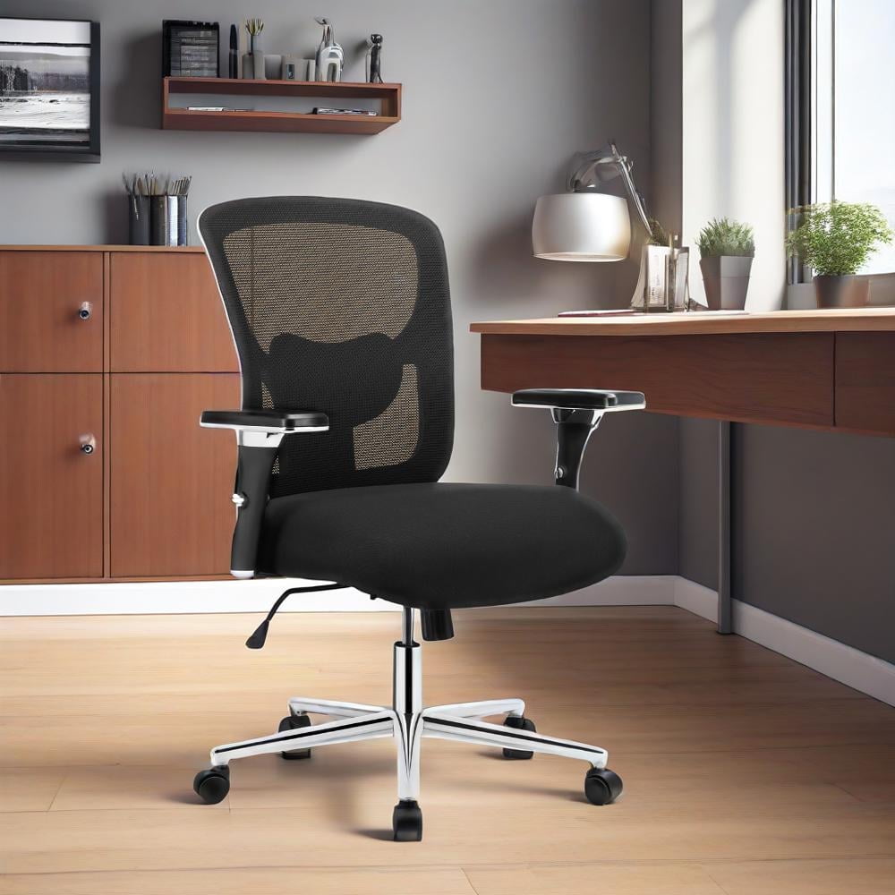 CONCETTA Heavy-Duty Big & Tall Mesh Office Chair, Ergonomic Desk Chair with Lumbar Support, Adjustable 4D Armrests & Adjustable Backrest, Swivel Wheels, 500 lb Capacity — Black