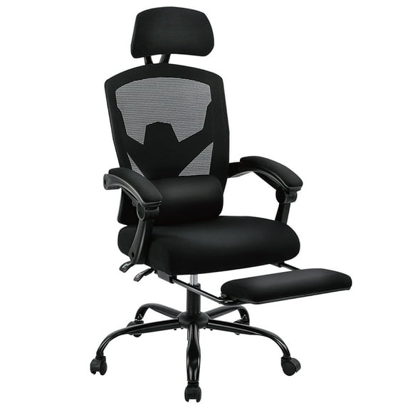 CONCETTA Ergonomic High Back Mesh Office Chair with Footrest and Armrests, Adjustable Lumbar Support, Headrest, and Reclining, Swivel Rolling Desk Chair for Home and Computer Tasks, Black