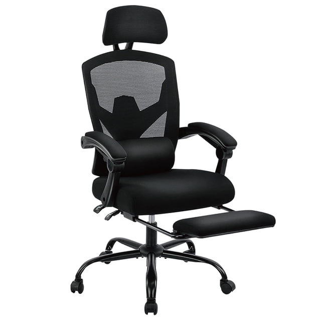 CONCETTA Ergonomic High Back Mesh Office Chair with Footrest and Armrests, Adjustable Lumbar Support, Headrest, and Reclining, Swivel Rolling Desk Chair for Home and Computer Tasks, Black