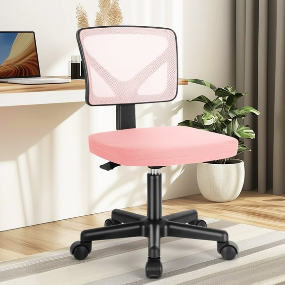 CONCETTA Ergonomic Home Office Mesh Desk Chair, Small Space, Armless Rolling Chair for Adults, Pink