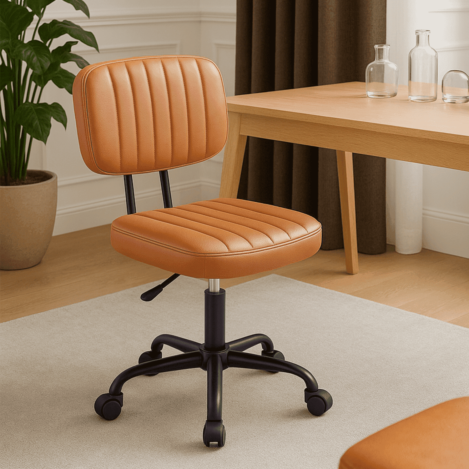 CONCETTA Ergonomic Home Office PU Leather Desk Chair, Small Space, Armless Rolling Chair for Adults, Brown
