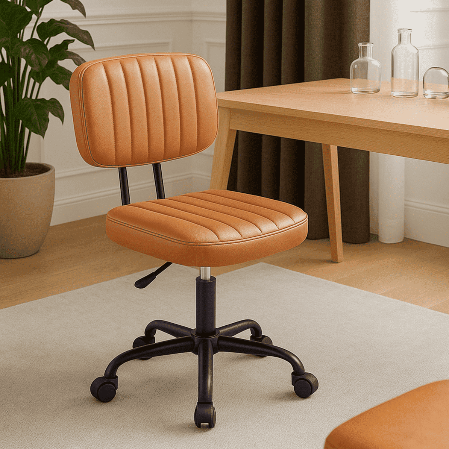 CONCETTA Ergonomic Home Office PU Leather Desk Chair, Small Space, Armless Rolling Chair for Adults, Brown